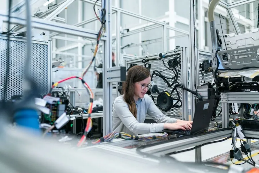 Engineer using tablet in industrial facility